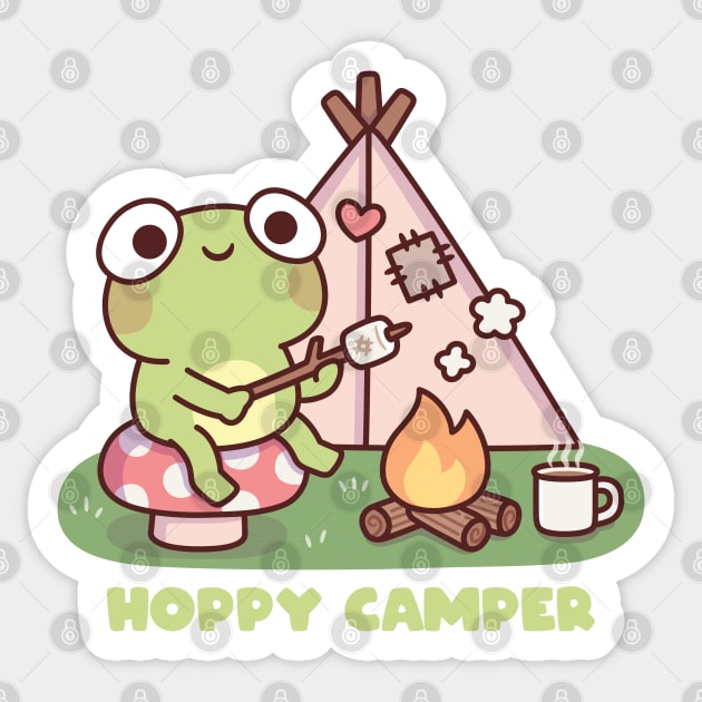 Cute Frog At Campfire Hoppy Camper Pun Sticker by rustydoodle